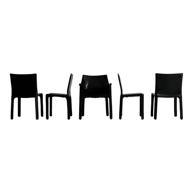 1970s Vintage Cab Dining Chairs in Black Leather by Mario Bellini for Cassina, 1977, Set of 5 For Sale - Image 5 of 18