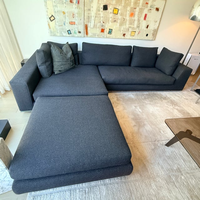 Minotti Two Piece Sectional With Ottoman For Sale - Image 10 of 14
