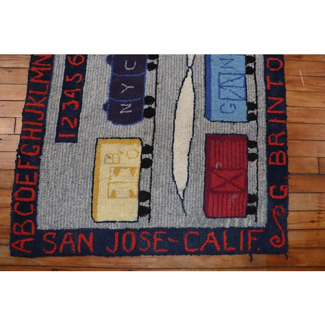 20th Century Zabihi Collection Choo Choo Train American Hooked Pictorial Rug - 2'10" x 4'4" For Sale - Image 4 of 9