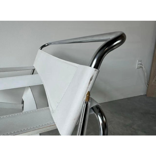 Vintage Marcel Breuer Wassily - Style Chrome White Leather Sling Lounge Chair/ Sold For Sale - Image 11 of 12