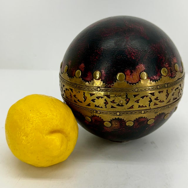 French Antique Bowling Ball With Brass Decoration