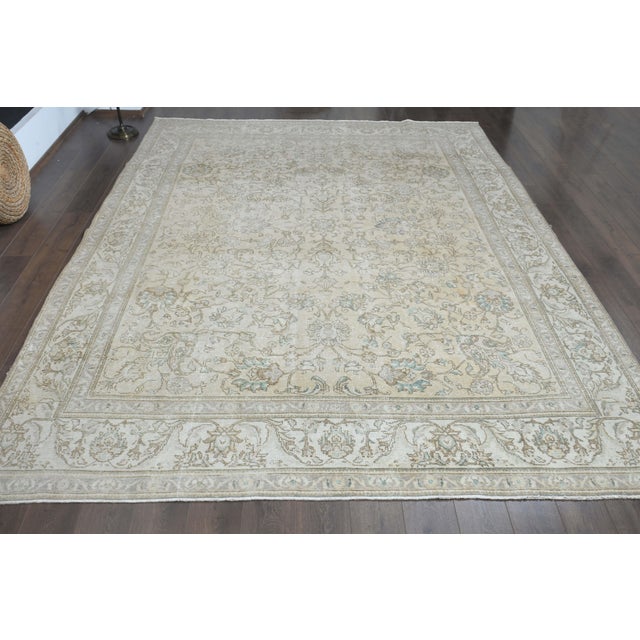 Vintage Persian Hand-Knotted rug is a semi- vintage oversize area rug.'70s Eastern region of Middle East's unique rug is...