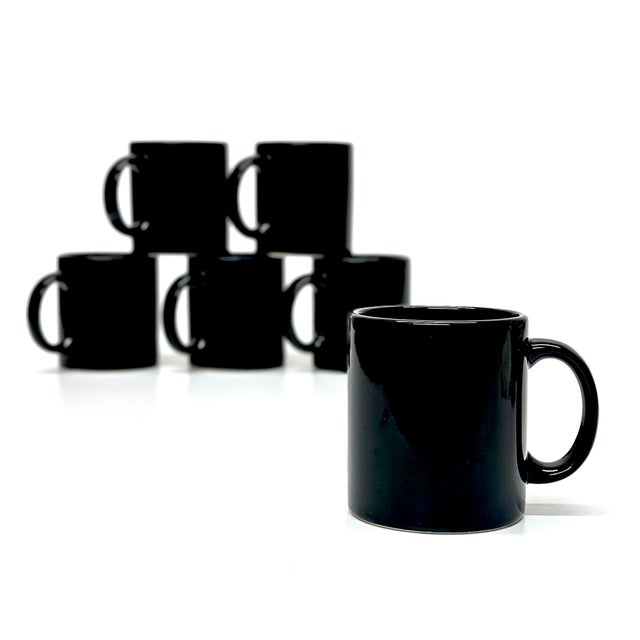 Vintage black mugs, group of 6. This is a beautiful group of assorted Waechtersbach, West Germany, black ceramic mugs....