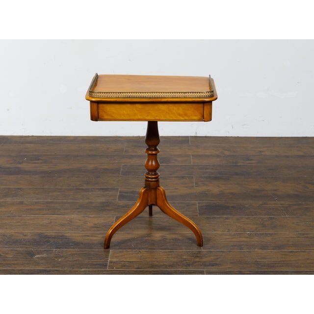 Brown 19th Century English Regency Period Fruitwood Guéridon Side Table with Pierced Brass Gallery For Sale - Image 8 of 12