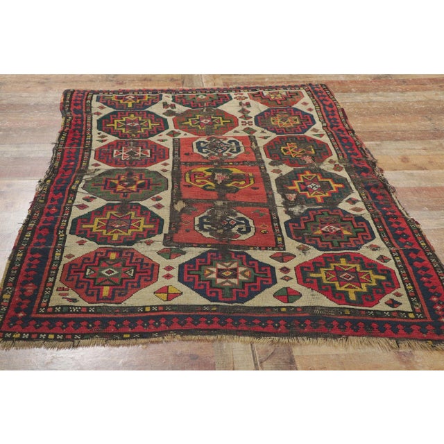 Textile Late 19th Century Antique Caucasian Kazak Rug, 04'00 X 05'10 For Sale - Image 7 of 10