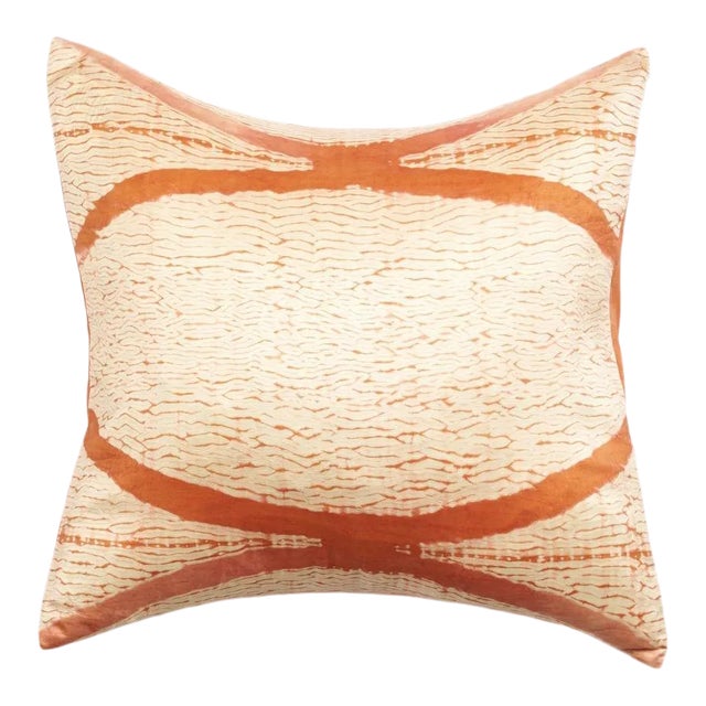 Studio Variously Organic Hand-Dyed Orange & Neutral Base Shibori Silk Arc Coral Pillow For Sale
