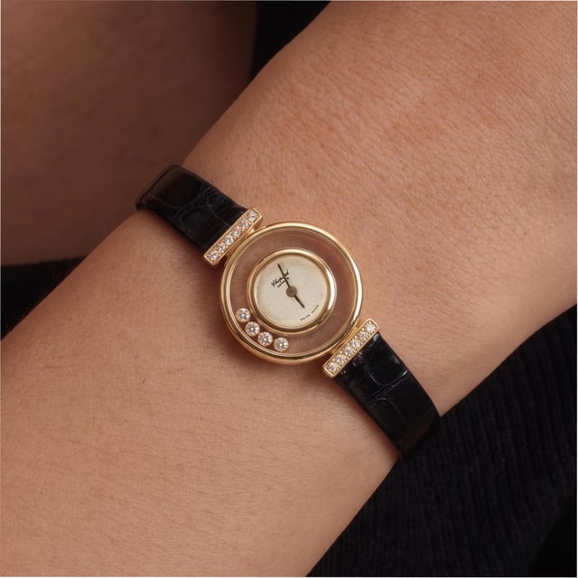 Ladies Vintage Chopard Happy Diamonds 22mm 4112 18k Yellow Gold Quartz Watch For Sale - Image 11 of 11