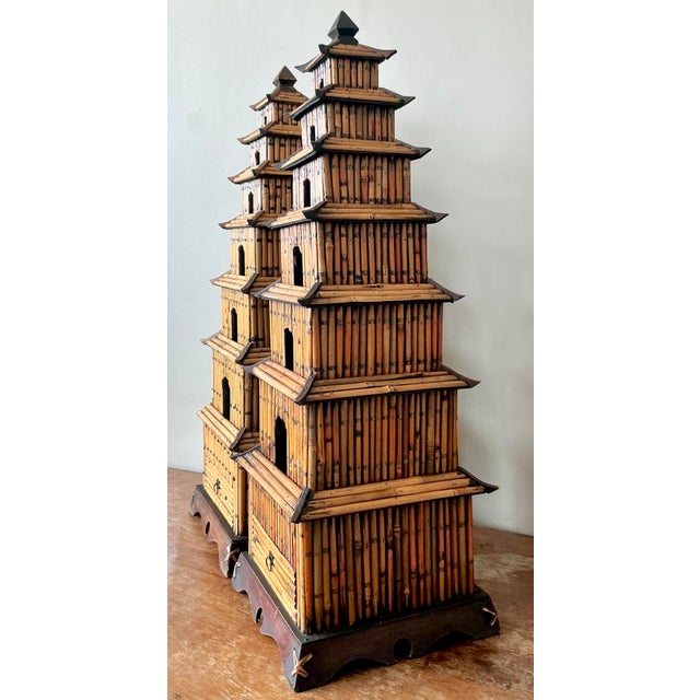 Wood Vintage Asian Rattan Pagodas - A Pair For Sale - Image 7 of 11