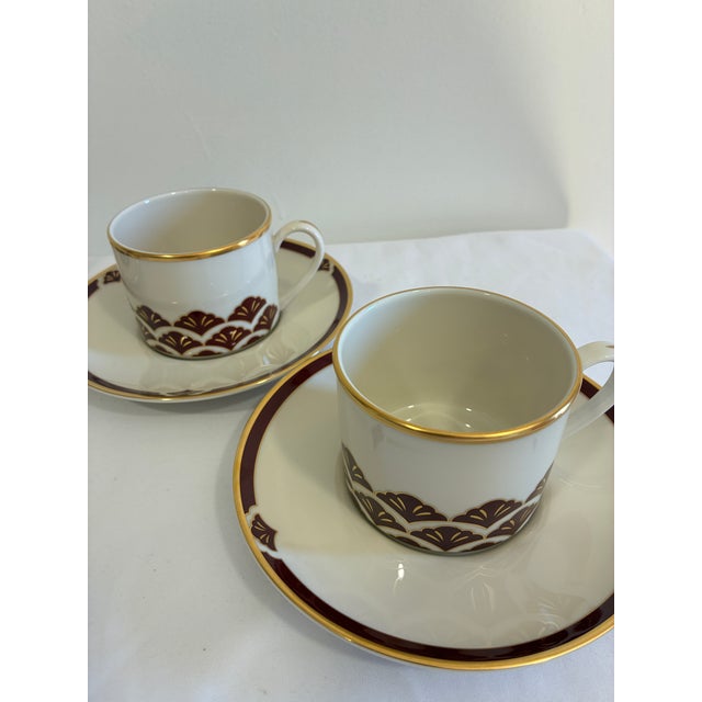 Vintage Pickard Ensemble Burgundy Gold Cups & Saucers - 8 pcs For Sale - Image 9 of 11