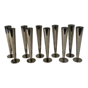 Vintage Modern Silver Champagne Flutes, Mercury Glass Germany- Set of 10