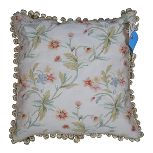 Mid 20th Century Silk Down Filled Floral Embroidered Tassel Lumbar Throw Pillow
