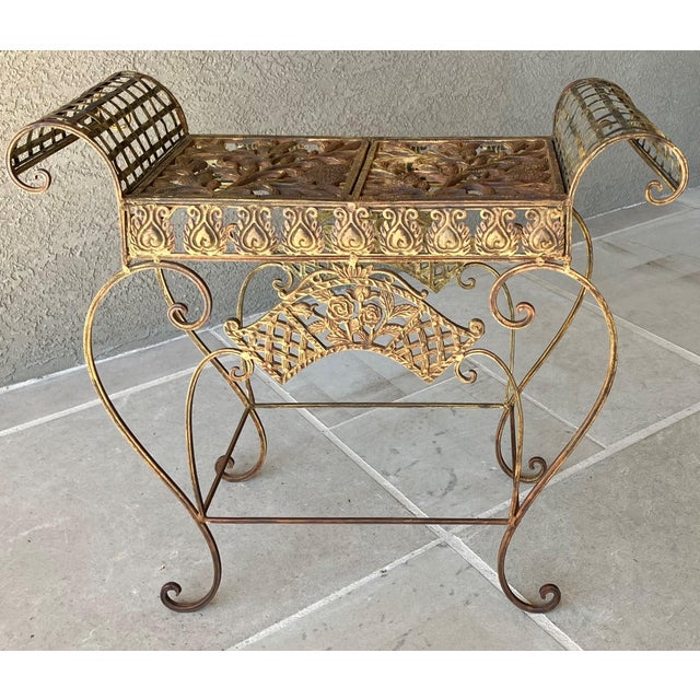 Salterini Late 20th-Century Curule-Style Iron & Steel French Regency Garden-Inspired Bench For Sale - Image 4 of 18
