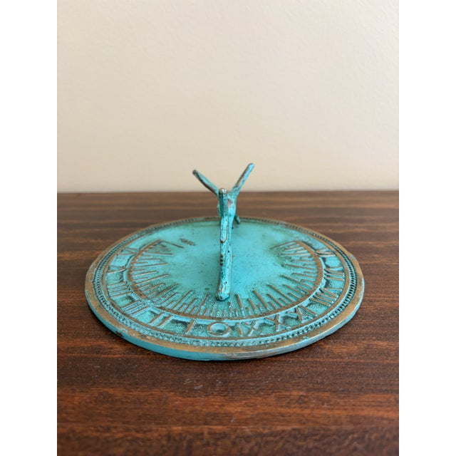 Late 20th Century Vintage English Country Iron Verdigris Garden Sundial With Hummingbird For Sale - Image 5 of 7