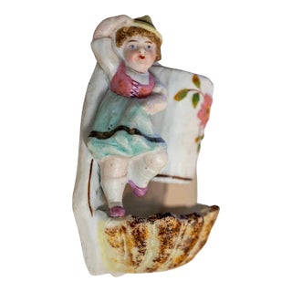 Late 19th Century Hanging Painted Bisque Porcelain Match Striker / Holder For Sale