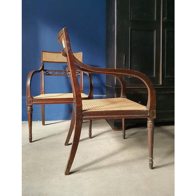 Regency Mahogany and Cane Armchairs, England, 19th Century, Set of 2 For Sale - Image 6 of 10