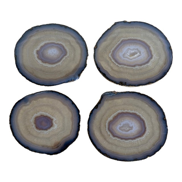 Vintage 1970’s Natural Brazilian Agate Chalcedony Stone Coasters - Set of 4 For Sale