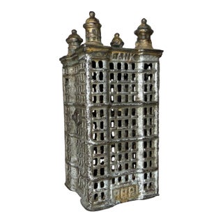 Antique a.c. Williams Cast Iron Skyscraper Coin Still Bank Made in Ohio 1900-20s For Sale