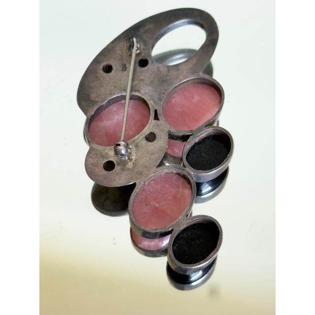 Vintage Mid Century Modern Sterling Silver Rhodochrosite Black Onyx Brooch 1960s For Sale In New York - Image 6 of 9