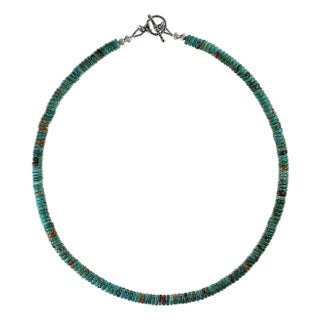 Ajd 18 Inch Kingman Turquoise Necklace 6 MM Smooth Rondelles Perfect Gift For Sale