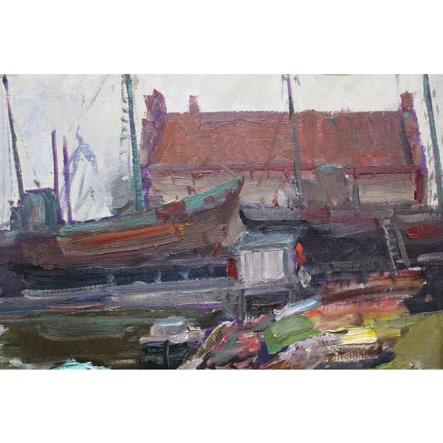 Nikolajs Breikss, Ship Repair, Oil on Cardboard, 1960s For Sale - Image 7 of 8