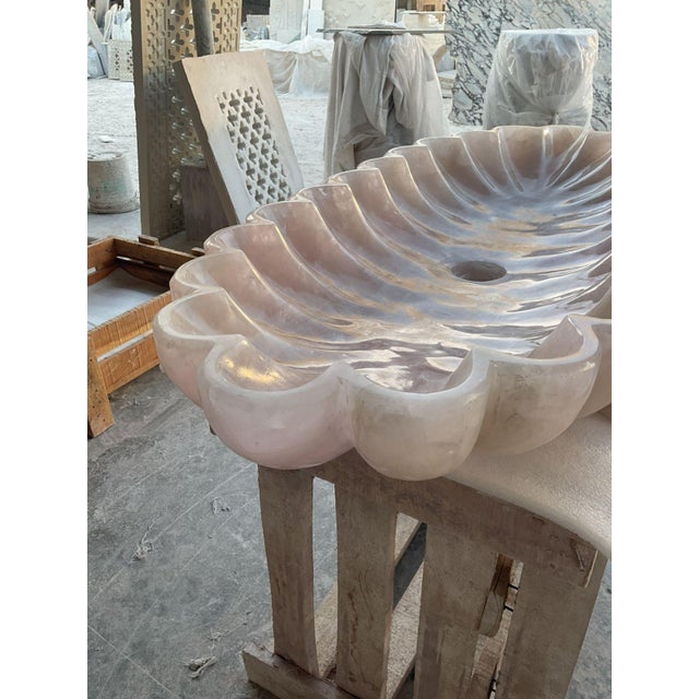 Pink Quartz Luxury Stone Scalloped Sink Basin For Sale - Image 12 of 12