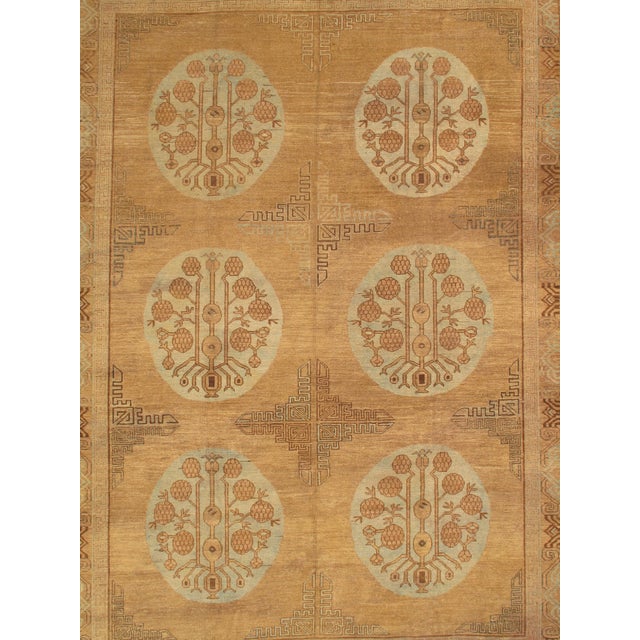 Vintage Khotan Rug, Handmade Oriental Rug, Light Blue, Caramel, Brown, Gray For Sale - Image 10 of 12