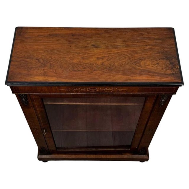 19th Century Antique English Victorian Inlaid Walnut Pier Display Cabinet For Sale - Image 4 of 11