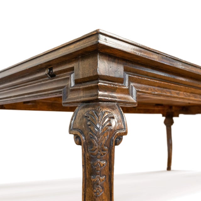 1990s 1990s Solid Wood Parquet Dining Table With Cabriole Legs & Hoof Feet – 3 Leaves For Sale - Image 5 of 17