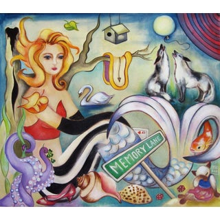 Memory Lane by Zoa Ace | Oil on canvas Woman with flowers and various surreal elements. For Sale