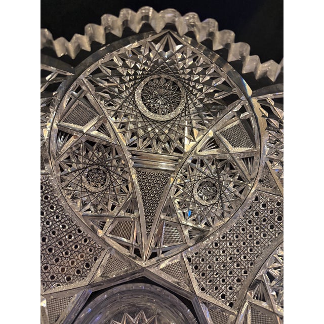 Exceptional and imposing antique American Brilliant Period (1876–1917) hand-cut lead crystal pedestal compote – a true...