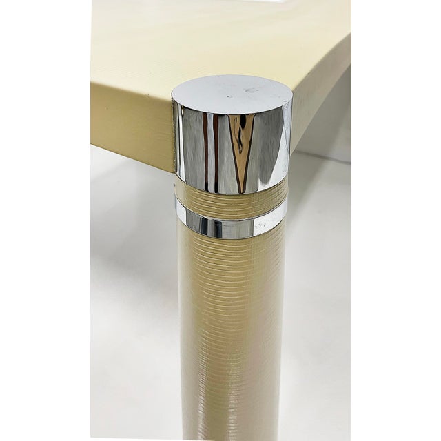 1980s Embossed Leather, Chrome Game Table, Karl Springer Style, Newly Restored Offered for sale is a 1980s embossed...