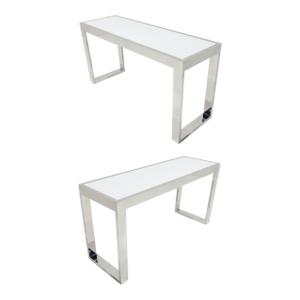 Polished Steel and White Glass Consoles Likely Brueton - a Pair