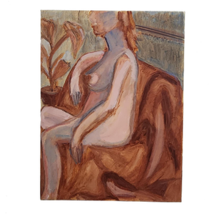 Mid-Century Modern Female Nude Painting – Warm Earth Tones, Vintage Figurative Art