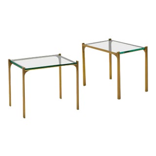 Brass Tables with Glass Tops, 1970s, Set of 2 For Sale