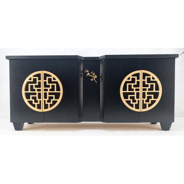 Large Asian Black Lacquer Large Carved Wood Door Pulls 8 Drawer Dresser Credenza For Sale - Image 12 of 17