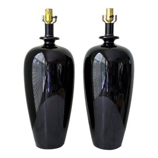 Large Vintage Bottleneck Urn Ceramic Lamps, a Pair For Sale