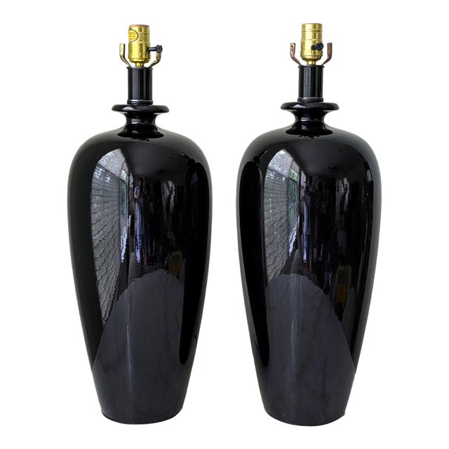 Large Vintage Bottleneck Urn Ceramic Lamps, a Pair For Sale