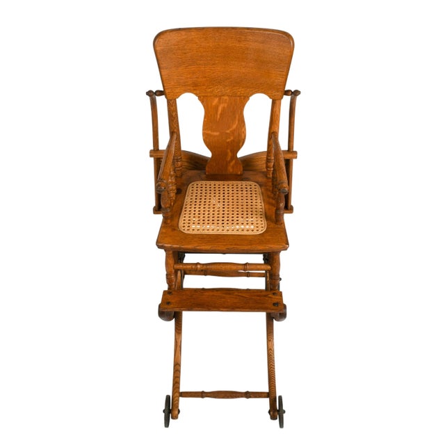 Early 20th Century Antique Victorian Oak Convertible Highchair Stroller With Pressed Back For Sale - Image 5 of 9