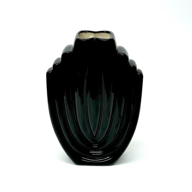 Black ceramic vases, group of 5. Beautiful mixed set of 1980's art-deco ceramic vases. Shortest: 3.75"H Tallest: 16.5"H