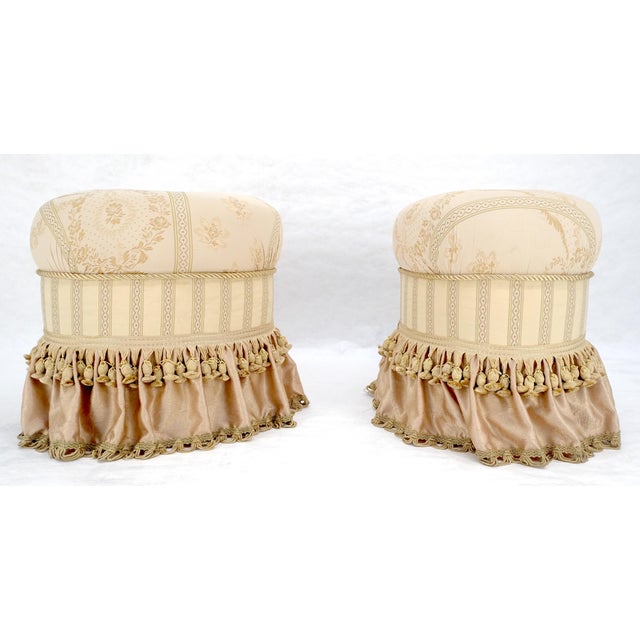 Mid 20th Century Pair Decorative Upholstery w/ Tassels Oval Benches Ottomans Foot Stools MINT For Sale - Image 5 of 11