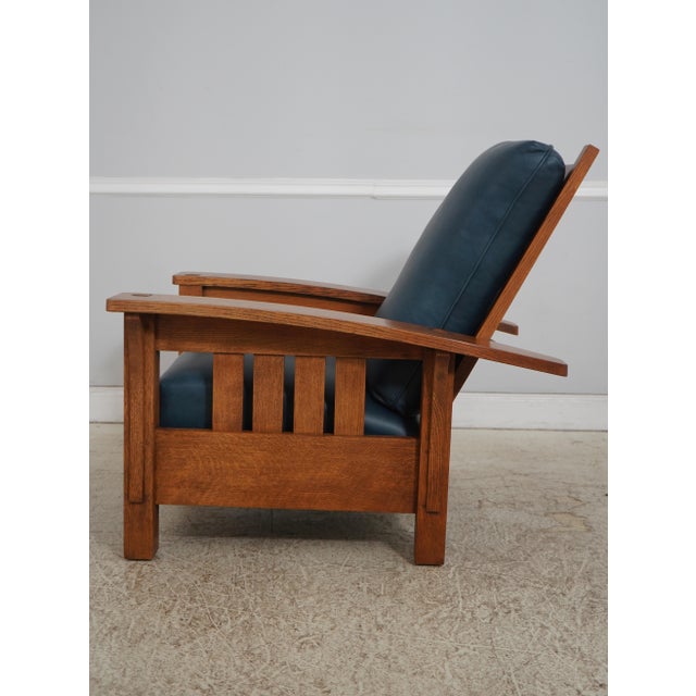 Mission Stickley Mission Oak Leather Chair & Ottoman For Sale - Image 3 of 18