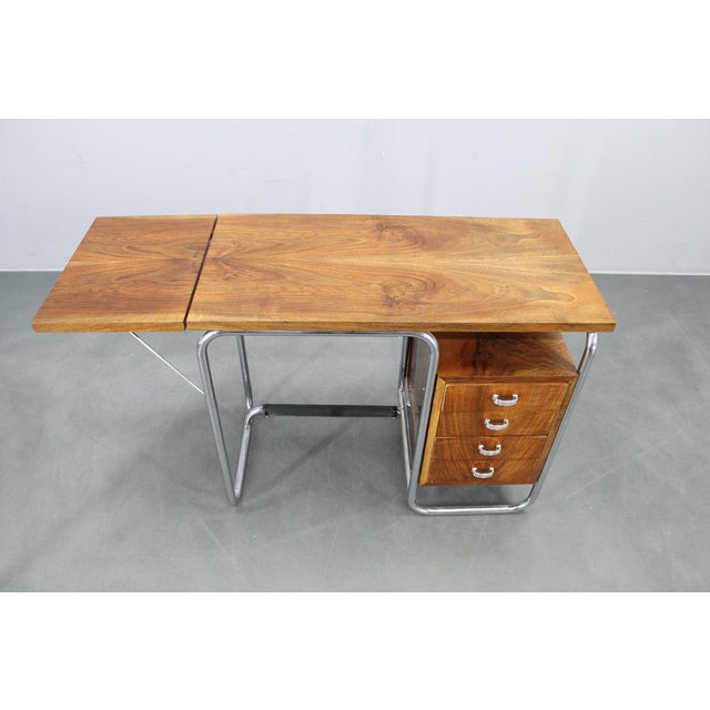 1930s Bauhaus Children's Desk with Drop Leaf in Walnut and Chrome, 1930s For Sale - Image 5 of 17