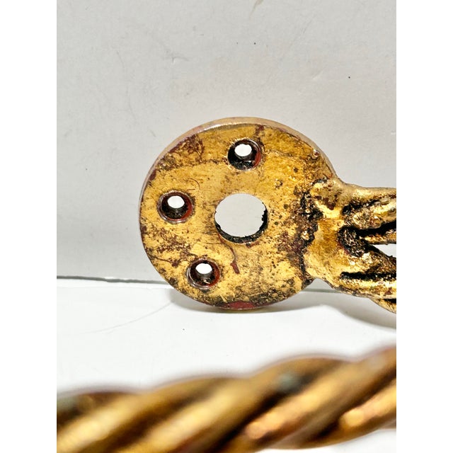 Metal Pair of Vintage Italian Gilt Rope Curtain Tiebacks With Tassels, Hollywood Regency Style For Sale - Image 7 of 7