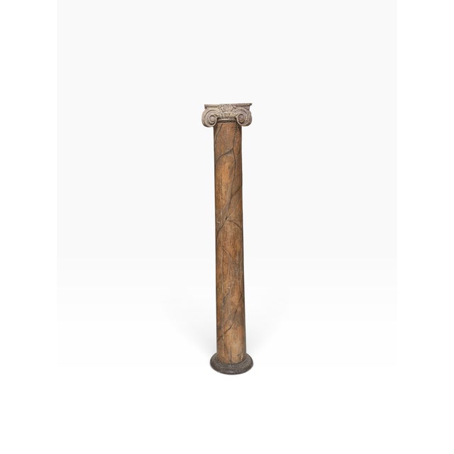Mid 19th Century Antique Neoclassical Corinthian Column in Faux Marble Painted Wood For Sale - Image 5 of 5