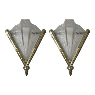 Pair of French Art Deco Geometric Sconces Signed by Muller Frères For Sale