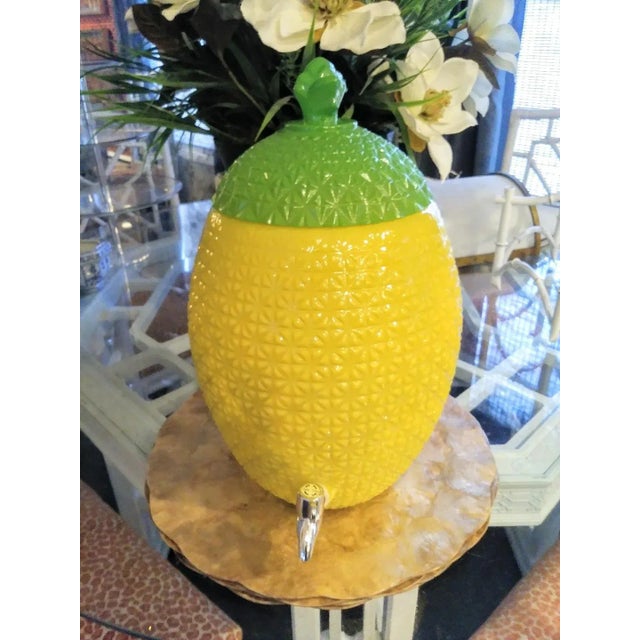 1990s Glass Yellow and Green Tropical Pineapple Beverage Dispenser For Sale In West Palm - Image 6 of 6