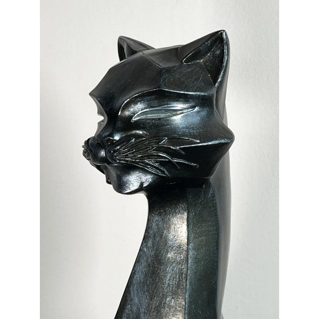 Mid-Century Modern Vintage 24" Mid Century Modern / Art Deco Cubist Black Cat Sculpture For Sale - Image 3 of 10
