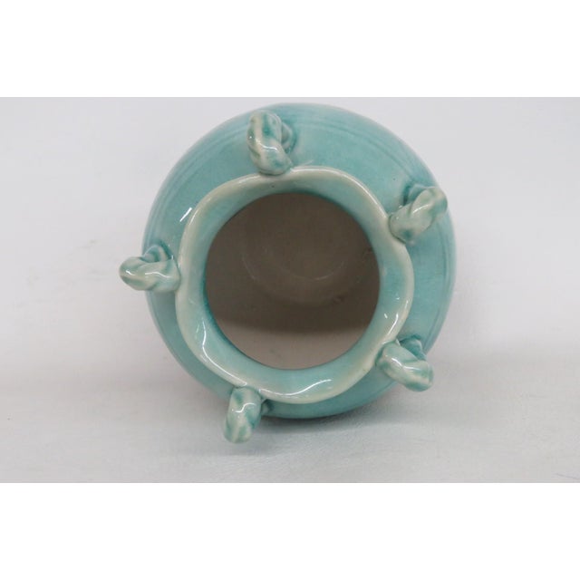 Ceramic Pottery Vase Turquoise Celadon Drip Crackle Glaze 5 Handled Jug 4861b For Sale In Miami - Image 6 of 11