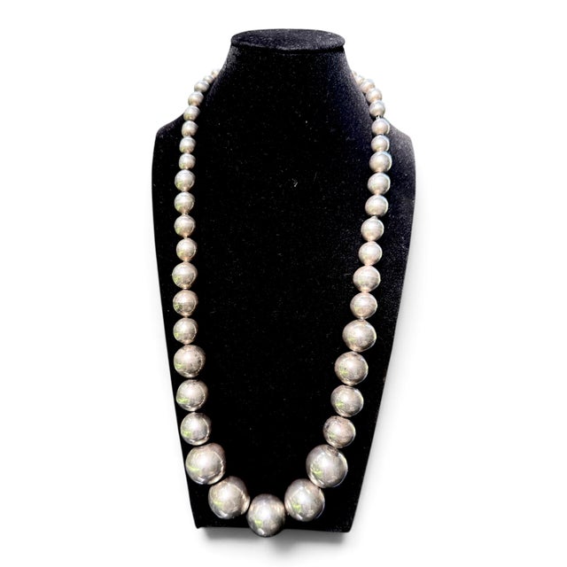 Silver Vintage Taxco Mexico 26" Graduated Sterling Silver Bead Necklace, FSG Ts-54, 141g For Sale - Image 8 of 11