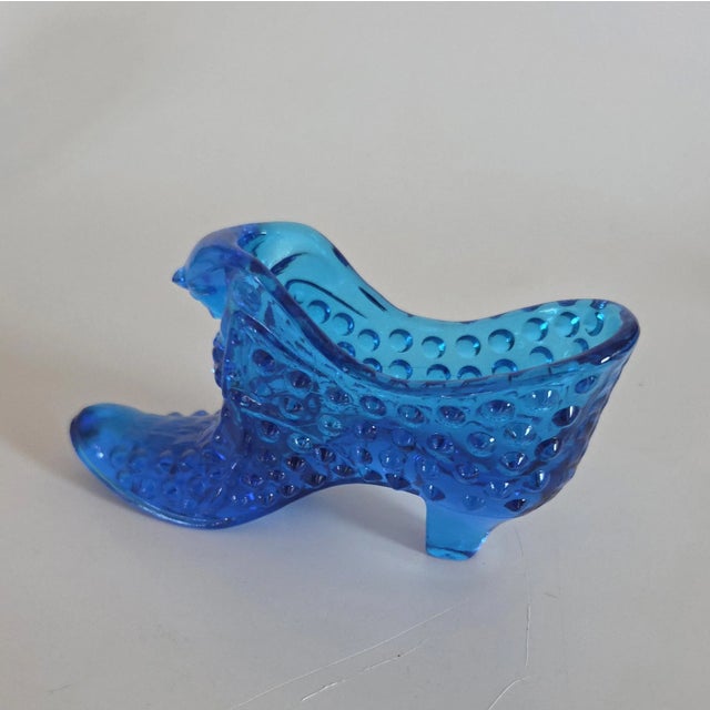 1950s Vintage Fenton Colonial Blue Hobnail Cat Head Slipper Art Glass Figurine For Sale - Image 5 of 8